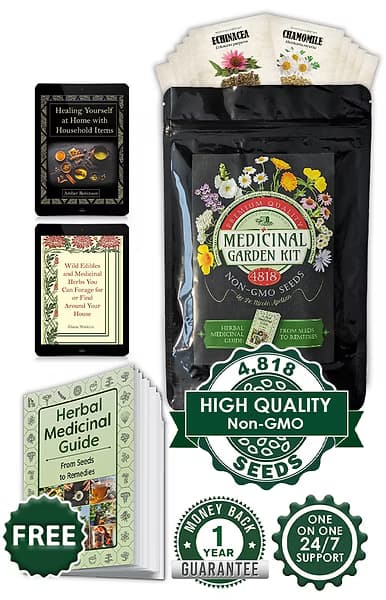 Medicinal Garden Kit, printed guide, bonus guides, and guarantee